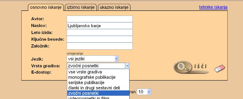 Bartol T., 2009. Strokovne, tehnične in znanstvene informacije 11 Splošna pravila pri iskanju cobiss Iskanje zvočnega gradiva: CD o Za desno krajšanje (maskiranje) se uporablja znak * (zvezdica), npr.