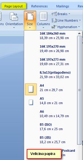 Маргине, оријентација и величина папир Могу се подесити и без уласка у Page Setup.