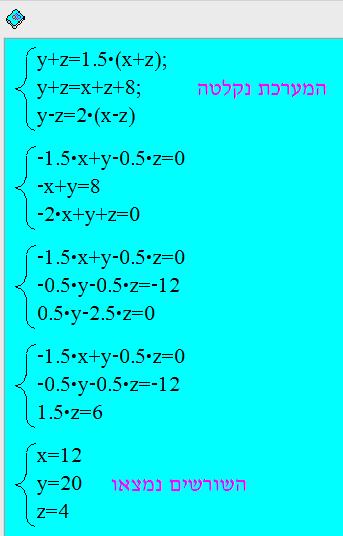 פתרון המערכת יוצג בגיליון עבודה: הערה פתרון אוטומטי אינו מחליף את הצורך להבין את הבעיה ולחבר מערכת משוואות מתאימה לנתונים.