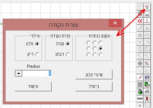 הצורה ואת הצבע של הנקודה בעזרת לחיצה בצלמית