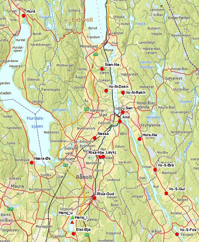 Vassdragsovervåking i Huvo, minst fram til år 2021. Stasjonsoversikt. Designet for eutrofipåvirkninger, og iht. vannforskriftens krav.