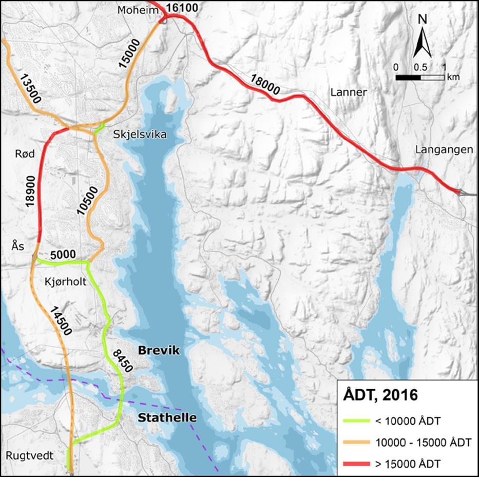 For å kunne vurdere virkningene av trafikkutviklingen som følger av ny E18 er det interessant å sammenligne planforslaget og trafikktallene for 2040 med dagens situasjon.