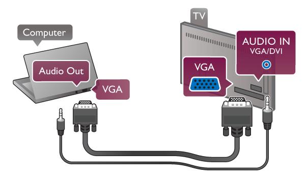 Dators Televizoram var pievienot datoru un izmantot televizoru k! datora monitoru. Ar VGA Izmantojiet VGA vadu, lai pievienotu datoru VGA savienot!jam, un kreis!s/lab!