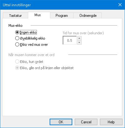 Kapitel 6 Lese funksjoener 151 Muse-tab Innstillinger Museekko Ingen ekko Øyeblikkelig ekko Ekko ved mus over Tid for mus over (sekunder) Beskrivelse Deaktiverer all museekko.