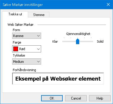 Kapitel 7 Verktøy funksjoner 197 Marker Søker og stemme innstillinger Søker innstillinger lar deg konfigurere høydepunkter i søk, samt stemmen som brukes ved skiumming av funnet objekter.