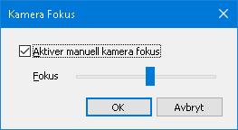 204 For å justere fokus 1. Velg Fokus knappen. Dialogboksen kommer frem. 2. Vel avkryssing ved siden avo Aktiver manuel kamerafokus. 3. Beveg Focus glider for å justere bilde fokus. 4. Klikk OK.