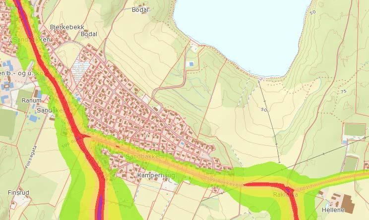 Figur 27: Støysoner knyttet til Rokkeveien og Skjebergveien 5.