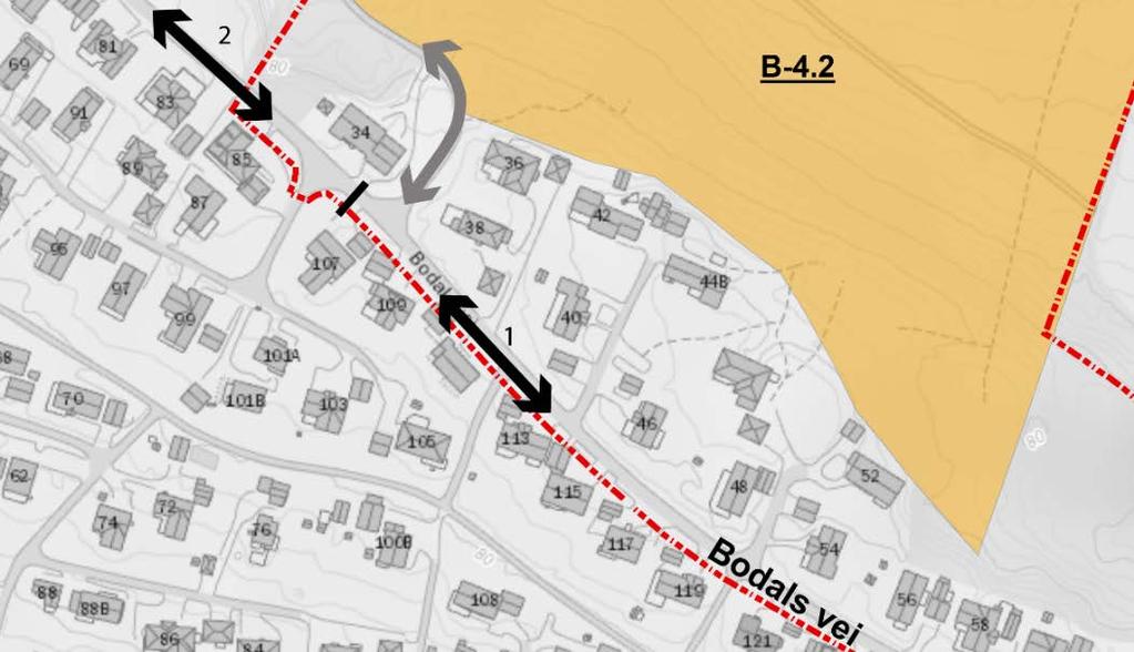 7.8 Trafikkforhold Som tidligere beskrevet vi trafikken fra planområdet fordele seg ut til overordnet veinett via Bodalsvei.