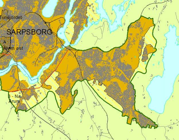 Planområdet Figur 3: Planområdet sett i forhold til område for tettbebyggelse Østfold