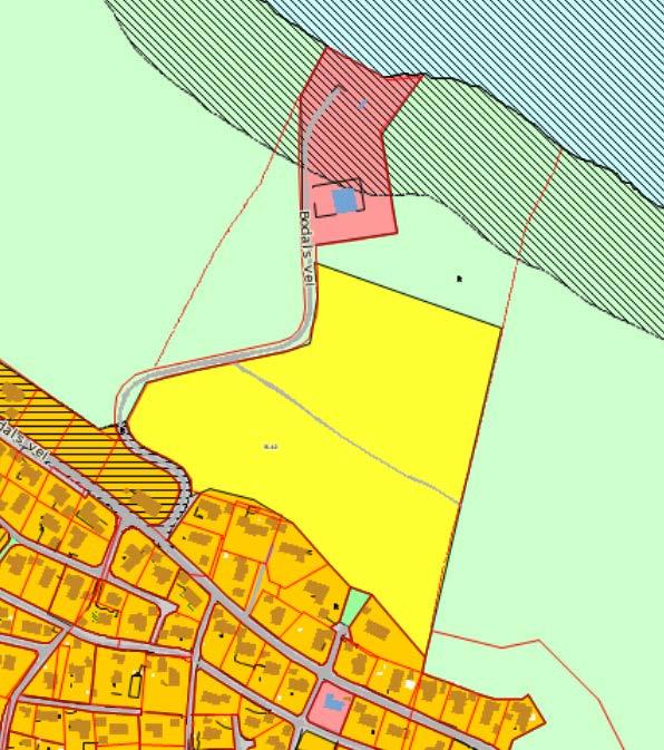 Figur 4:Planområdet i kommuneplanen Isesjø er en angitt drikkevannskilde og det er lagt inn en sikringssone i hele sjøområdet med tilhørende landareal.