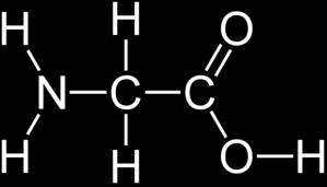 7. Slika prikazuje strukturno formulo najpreprostejše aminokisline glicina. Glicin se v vodni raztopini nahaja v obliki iona dvojčka (»zwitterion«). Na primeru glicina razložite nastanek iona dvojčka.