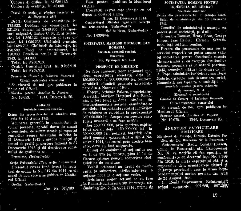 UZINELE HESS Societate anonimi Sibiu Prima labrieä de antare i masini din Rominia Extras de pe procesul-verbal al consiliului do adminietratie din 10 Noemvrie 1944.
