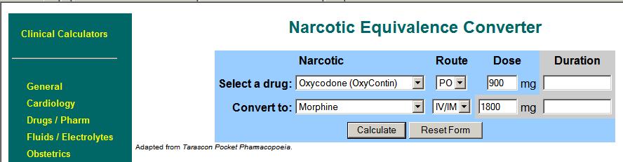 Enkel tabell for omregning: Opioid convertere på nett og i App-store