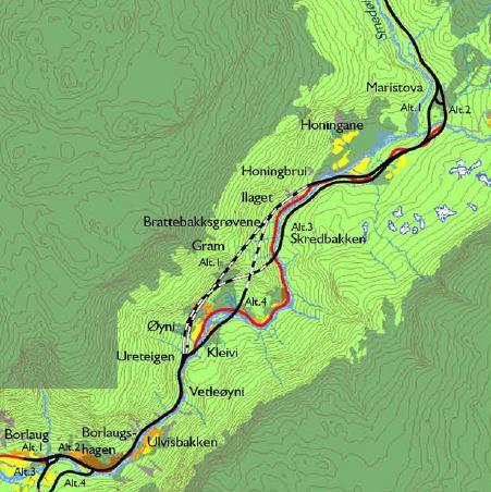 E16 Filefjell, frå Borlaug til Maristova Trase kommunedelplan Mål kortast mogeleg