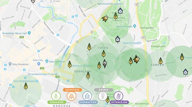 Pollinatorpassasjen spring ut frå Summende hager, og vert koordinert av birøktarlaget ByBi. Kartet syner pollinatortiltak i og rundt Oslo.