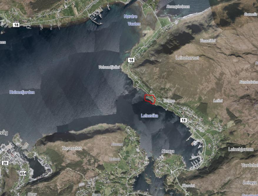 Figur 1: Oversiktskart/ flyfoto som viser lokalisering av tiltaket. Saksopplysningar: Arealet som er omsøkt regulert er på totalt 19,4 daa.