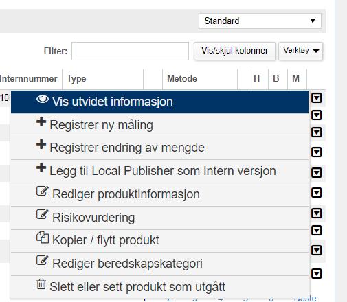 Risikovurdering Vise risikosammendrag Klikk på tilhørende det aktuelle kjemikalet og velg Vis utvidet