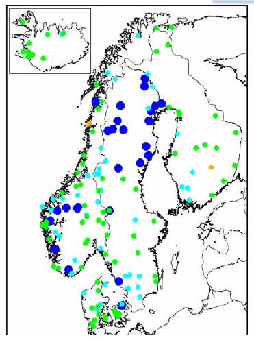 Transport av karbon (DOC) i Trender årlig avrenning (1961-2000)