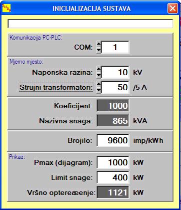 Panel upozorenja Parametriranje sustava SNOP sukladno priključenim električnim brojilima i mjernim transformatorima obavlja se aktiviranjem stavke "parametri sustava" te odabirom odgovarajućih