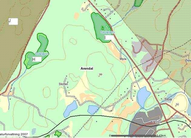 Kart 6 Stoa Nord, område J er registrert som vinterbeite for rådyr, elg og storfugl. I. Lokalitet: Skoletjern (Haugåsdaltjern) Områdenummer i Naturbasen: BN00023603 Registreringsdato: 30.