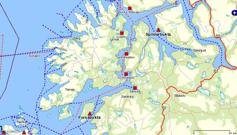 Videre er det i regionen havner for ankring og nødhavner, se figur under Figur 6.4 Andre havner i Midt-Troms 6.6. Luftfart Nord-Norge er på bakgrunn av lange avstander den landsdel som i størst grad er av er avhengig av luftfart.