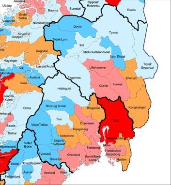 30 kommuner utgjør en tett integrert bo-, arbeidsog tjenesteregion i hovedstadsområdet Det har ikke foregått noen regionforstørring i hovedstadsregionen (geografisk utvidelse av bo-, arbeids- og