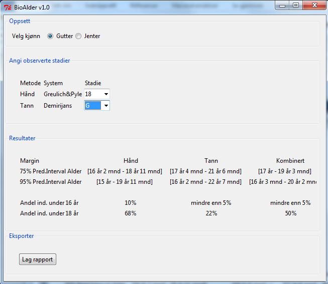 Figur 1. Skjermbilde av BioAlder v1.0.