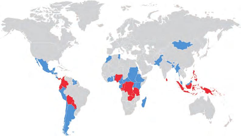 UN-REDD Хөтөлбөрийн цар хүрээ Үндэсний хөтөлбөртөө санхүүжилт авсан орнууд Бусад түнш орнууд UN-REDD Хөтөлбөрийн хүрээнд өнөөгийн байдлаар Африк, Ази-Номхон далай, Латин Америк, Карибын тэнгисийн 46