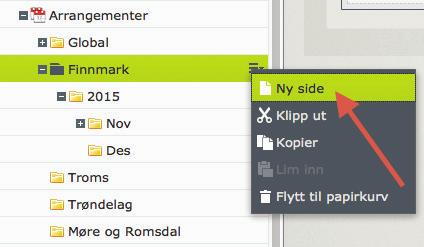 og klikker på «Ny side»: Gi mappen årstallet som navn, og klikk på «OK».