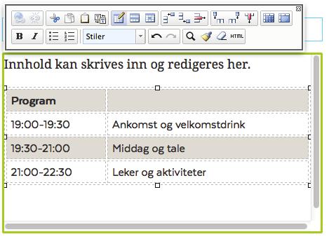 Slik ser en ferdig arrangementside ut: Lag et nytt eksternt arrangement