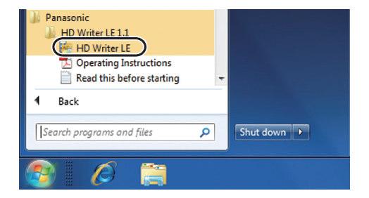 [כל התוכנות] < [Panasonic] [HD Writer LE 1.1] < < הפעלת תוכנת HD WRITER במחשב :PC בחרו ב- [הפעל] <.