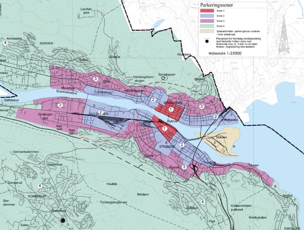 Parkeringskrav ved nybygg Vi foreslår å endre fra 4 til 3 soner og justere sonene: Sone 1: