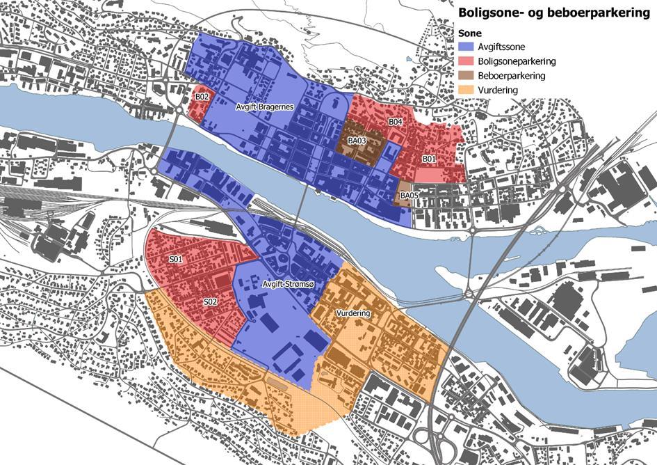 Boligsone- og beboerparkering Område markert med gult på Strømsø: Problemer med fremmedparkering Vanskelig for de som bor i området å finne parkeringsplass Foreslår å vurdere nærmere om