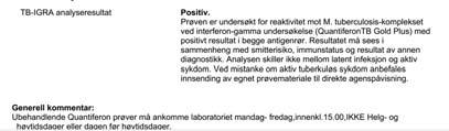 IGRA/immunologiske tester Tuberculin skin test (TST) Pirquet Mantoux QuantiFERON TB Gold In Tube (QFT GIT; Qiagen, Germantown, USA) QuantiFERON TB Gold Plus (QFT Plus) ELISA, måler mengde IFNg T SPOT.