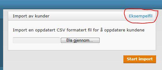 Importere kunder fra en csv-fil Har du mange kunder du ønsker å legge inn, så kan det være lurt og bruke import-funksjonaliteten. Vi anbefaler at du laster ned eksempel filen først. Slik gjør du: 1.