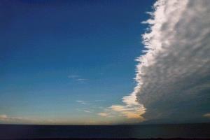 Varmfront forts. Tegn på at en varmfront er i anmarsj: Cirrus-skyer: Meiene peker i én retning.