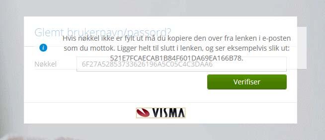 6. Du vil få ein e post som ser slik ut. For å generere et nytt passord, vennligst klikk på: https://vismaforde.sysikt.no/enterprise/password?