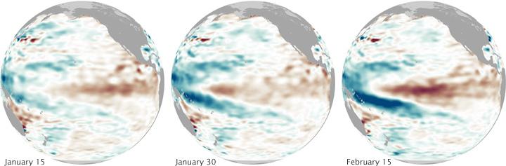Svekkede passatvinder: El Niño begynner Reduserer upwelling av kaldere vann langs ekvator.
