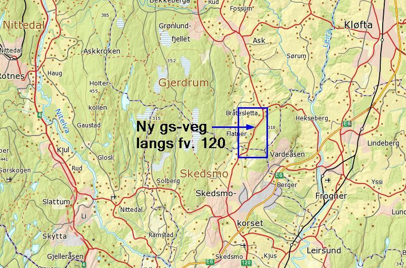 1 Innledning Sweco Norge AS er engasjert i forbindelse med å utarbeide detaljreguleringsplan for etablering av gs-veg langs fv. 120 mellom Leikvoll i Skedsmo kommune og Klampenborg i Gjerdrum kommune.