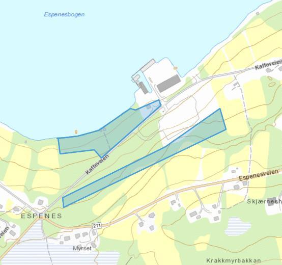 Bebyggelse og anlegg Espenesbogen Innspill nr: Eiendom Beskrivelse av området Beskrivelse av tiltaket Planstatus Kart over området; Utredet område t.v, Eksisterende arealplan for næringsvirksomhet t.