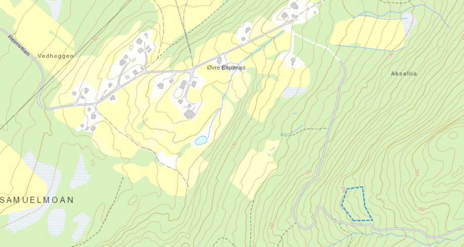 Spredt fritidsbebyggelse i LNFR Hompan Innspill nr: 3 SF1 Øvre Espenes Eiendom G/bnr. 46/10 Beskrivelse av området Skogsbevokst område, forholdsvis åpen lauvskog i dag.