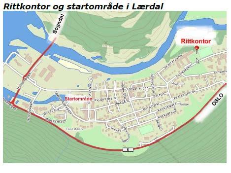 Startområdet er nede i Lærdal sentrum, omlag 1 km frå idrettshallen.