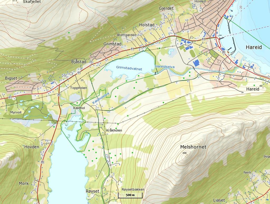 2 Områdebeskrivelse Kaldholelva (VannID 96-6-R) renner fra Snipsøyrvatnet til Grimstadvatnet, jf. figur 2.