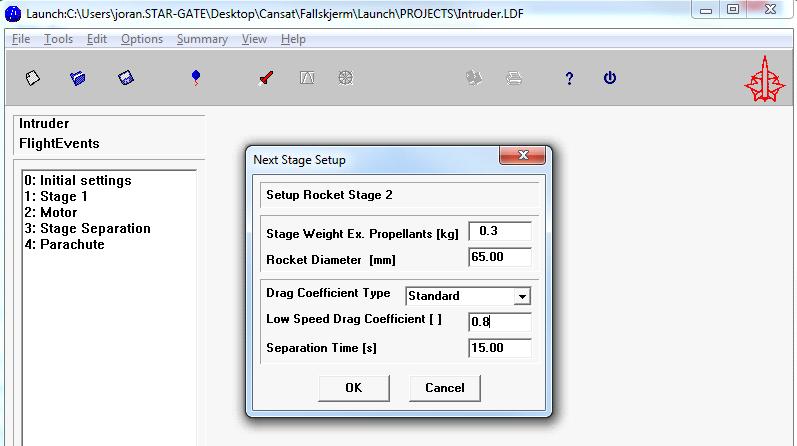 Figur 3.4 Stage Separation Under "Stage Separation" skal parametere for selve CanSat en legges inn.