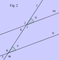 Vi har at u v u v Samsvarende vinkler To vinkler er samsvarende hvis en linje utgjør enten høyre vinkelbein i begge vinklene eller venstre vinkelbein i begge vinklene. På Fig.