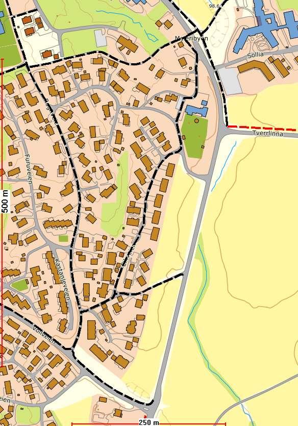 Meieribyen4 Sollia Tunnel - Vollveien: Vestside videre bruk av eksisterende veier i boligfelt: - Rognveien - Eikveien Tverrlinna (ikke med) 25.04.