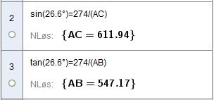 .6.5 Finn ukjente sider og vinkler i trekanten ABC. Bruker GeoGebra AC 61 m AB 547 m C 180 90 6, 6 63, 4.6.6 Finn de ukjente sidene i trekantene under a) Vi finner først AB ved å bruke definisjonen til sinus.
