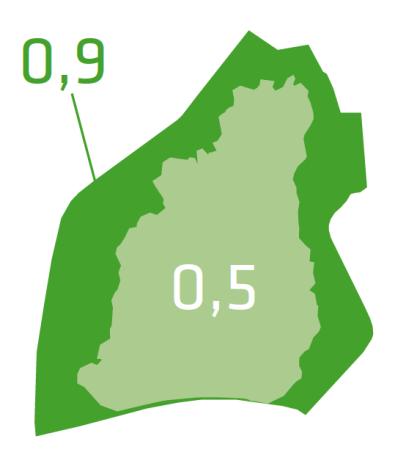 Besvarelsene Grønn OverflateFaktr (GOF) Øklgisk effektivt areal Ttalt areal GOF Besvarelse Beregnet GOF Kmmentar Team Asplan Viak 0,81 Hele planmrådet minus ffentlig infrastruktur Team COWI 0,7