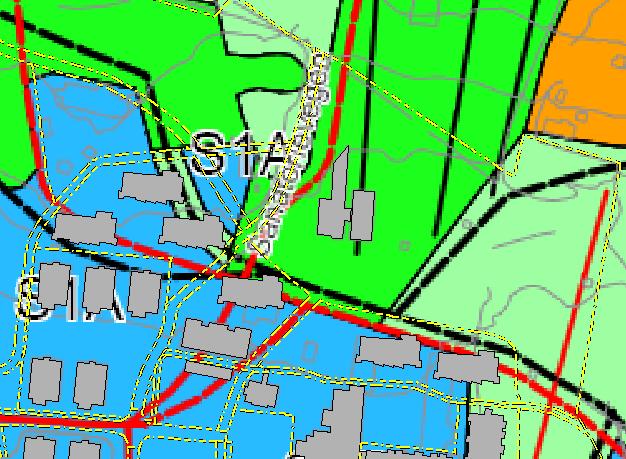 Som det framgår av figurene, vil en liten stripe av det grønne området omreguleres til byggeformål, men samtidig reguleres også områder for sentrumsformål vest