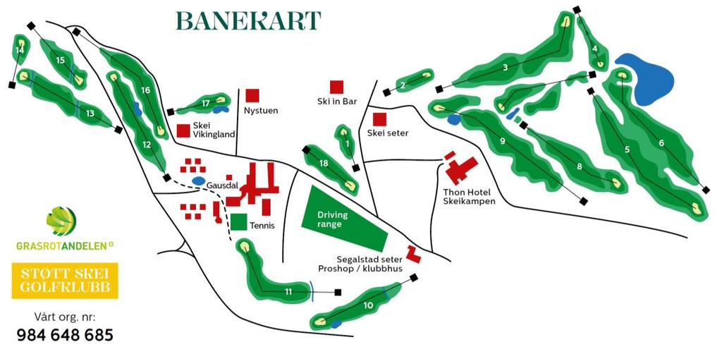 6 Dagens situasjon og konsekvenser av planforslaget Golf Figur 6-30: Banekart for golfbanen på Skei Golfbanen på Skei er Nordens høyeste beliggende 18-hullsbane, og